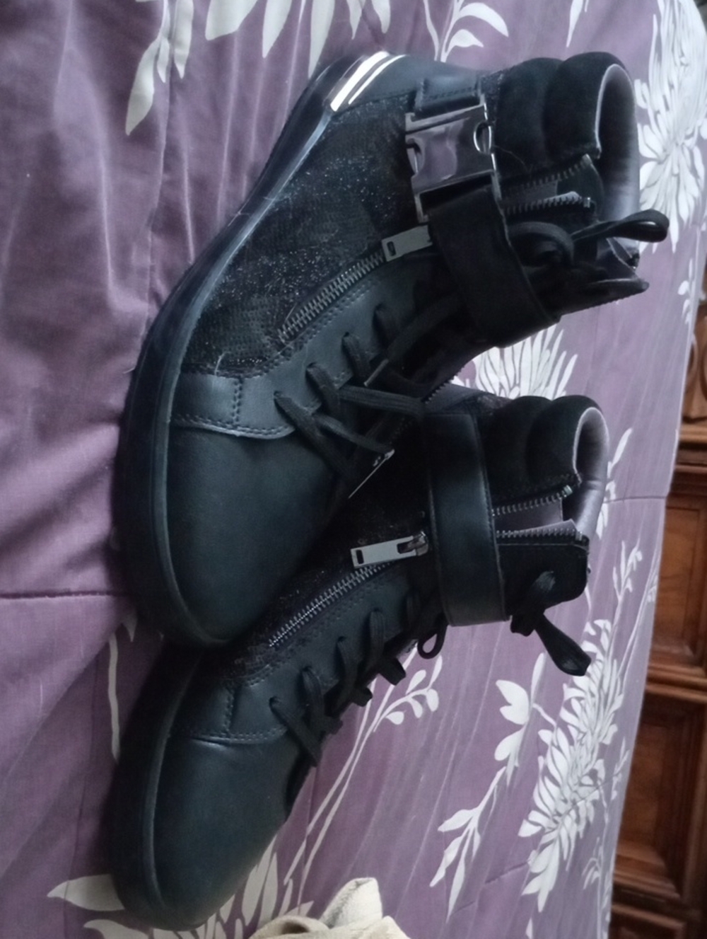 ALDO Men's Black High-Top Sneakers with Strap & Zipper